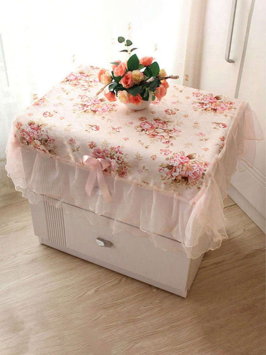 1pc Floral Ruffle Bed Sofa Cushion Decorative Pillow (Nightstand Cloth), Square Table Cloth, Home Decorative Cover, Suitable For Home Decor, Christmas Decoration Supplies