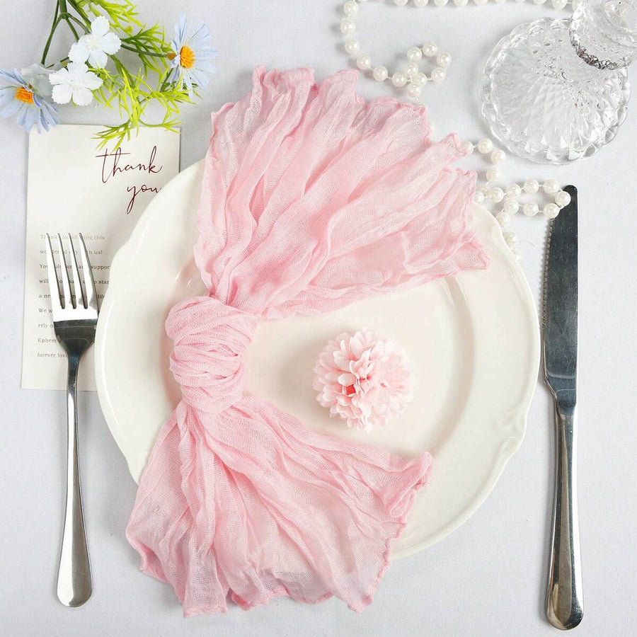 10/20/30/50pcs Pink Cheesecloth Napkins 17*17 Inch Gauze Dinner Napkins Bulk Boho Rustic Crinkled Napkins For Banquet Picnic Baby Shower Party Wedding Holiday Decor